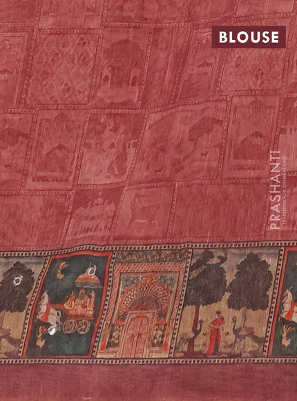 Linen cotton saree pastel maroon and maroon with plain body and printed mirror work border