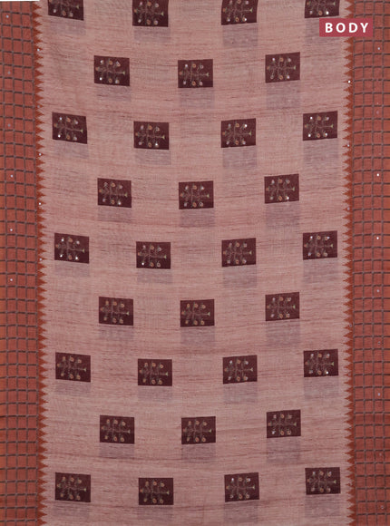 Linen cotton saree wine shade and maroon with allover prints & mirror work and mirror work border