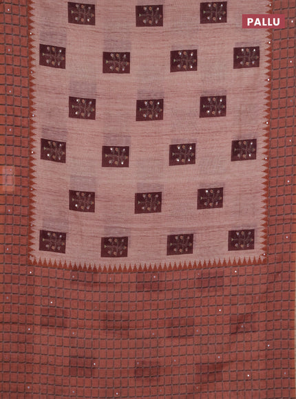 Linen cotton saree wine shade and maroon with allover prints & mirror work and mirror work border