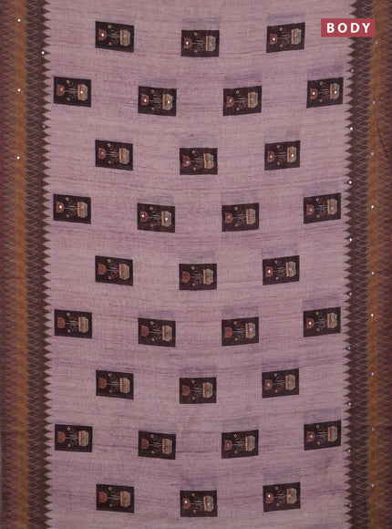 Linen cotton saree pastel pink and jamun shade with allover prints & mirror work and mirror work border