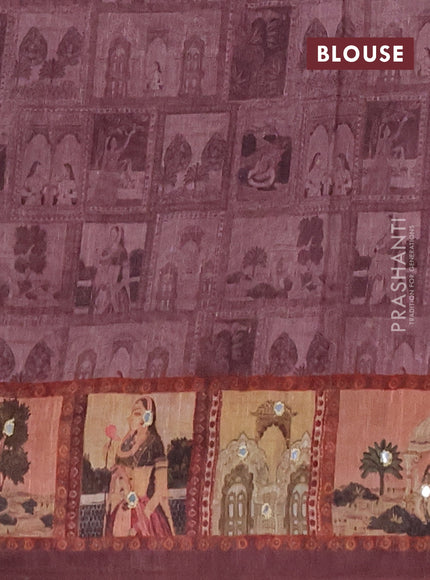 Linen cotton saree pastel maroon and wine shade with plain body and printed mirror work border