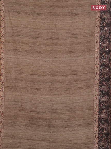 Linen cotton saree pastel green and bottle green with plain body and printed mirror work border