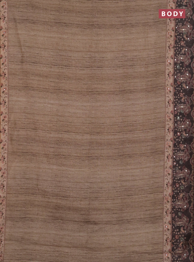 Linen cotton saree pastel green and bottle green with plain body and printed mirror work border
