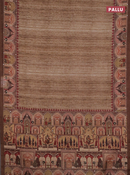 Linen cotton saree sandal and dark sandal with plain body and printed mirror work border