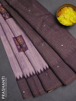 Linen cotton saree wine shade with allover prints & mirror work and mirror work border