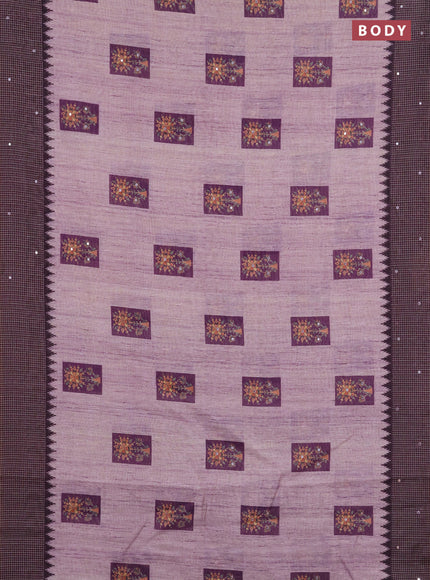 Linen cotton saree wine shade with allover prints & mirror work and mirror work border