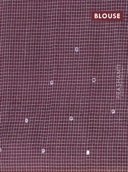 Linen cotton saree wine shade with allover prints & mirror work and mirror work border