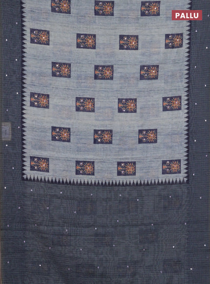 Linen cotton saree pastel grey and grey with allover prints & mirror work and mirror work border