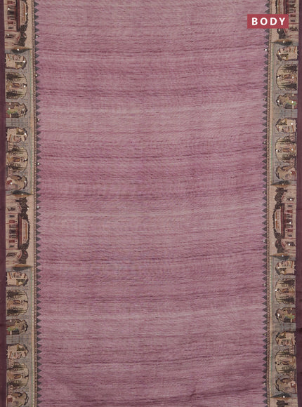 Linen cotton saree wine shade with plain body and printed mirror work border