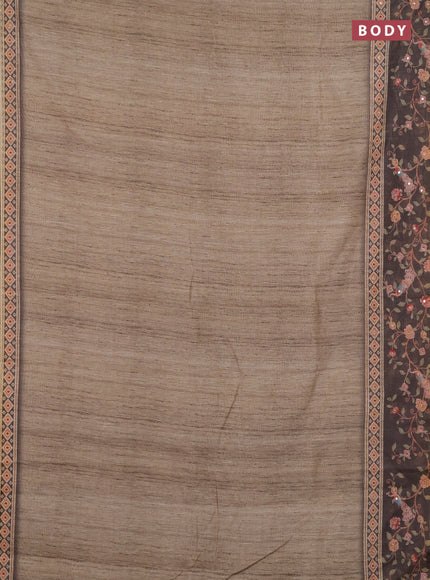 Linen cotton saree pastel green and olive green with plain body and printed mirror work border