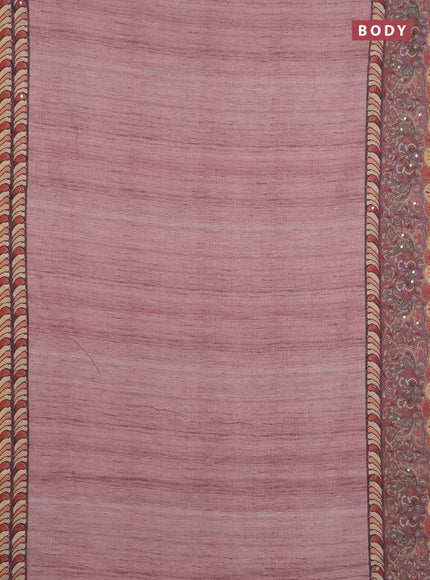 Linen cotton saree pastel pink with plain body and printed mirror work border
