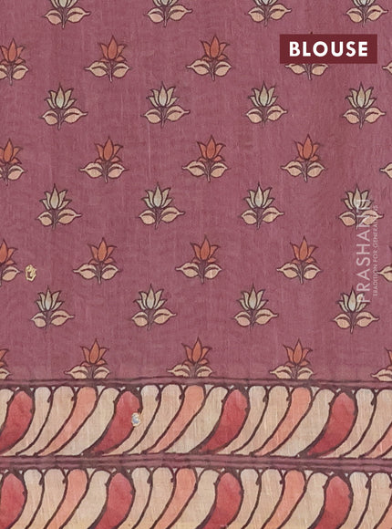 Linen cotton saree pastel pink with plain body and printed mirror work border