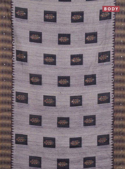 Linen cotton saree grey with allover prints & mirror work and mirror work border