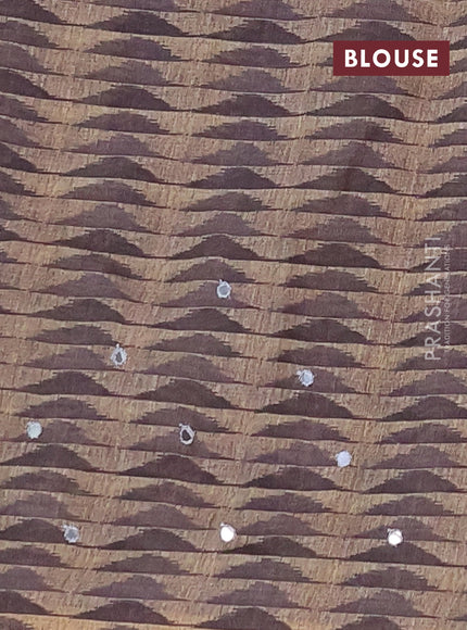 Linen cotton saree grey with allover prints & mirror work and mirror work border