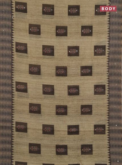 Linen cotton saree pista green and olive green with allover prints & mirror work and mirror work border