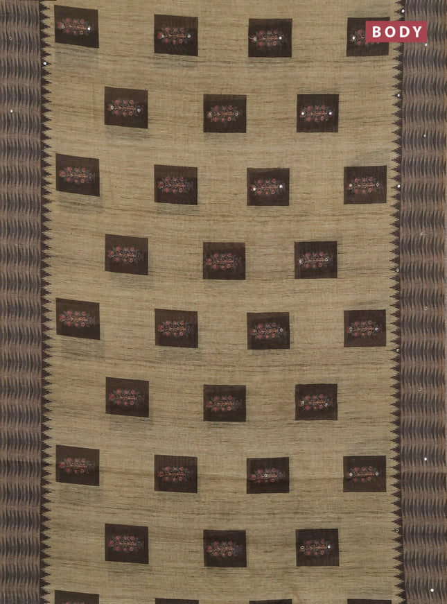 Linen cotton saree pista green and olive green with allover prints & mirror work and mirror work border