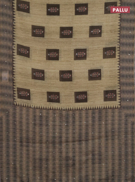 Linen cotton saree pista green and olive green with allover prints & mirror work and mirror work border
