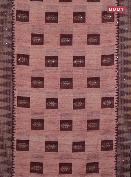 Linen cotton saree pastel maroon and wine shade with allover prints & mirror work and mirror work border