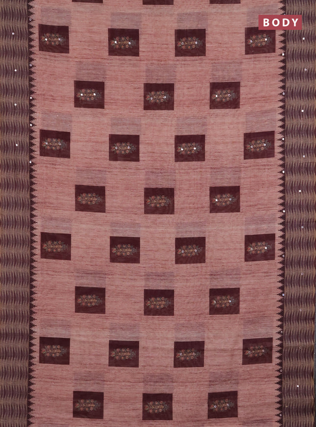 Linen cotton saree pastel maroon and wine shade with allover prints & mirror work and mirror work border