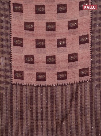 Linen cotton saree pastel maroon and wine shade with allover prints & mirror work and mirror work border