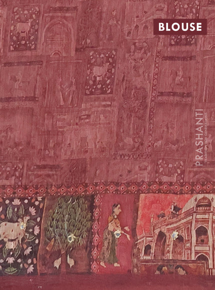 Linen cotton saree pastel maroon and wine shade with plain body and printed mirror work border