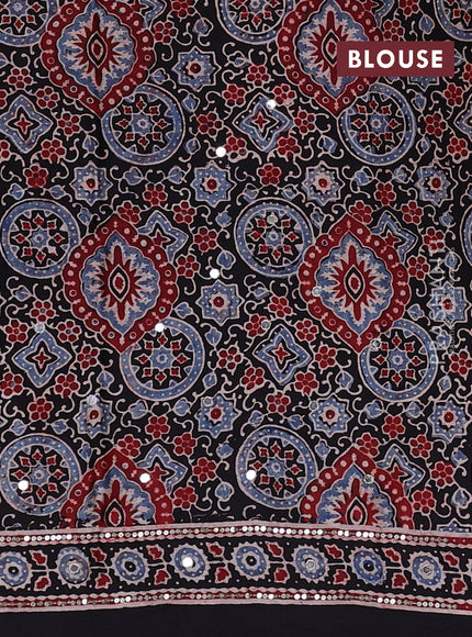 Modal silk saree black with allover ajrakh prints & sequin work and mirror sequin work pallu