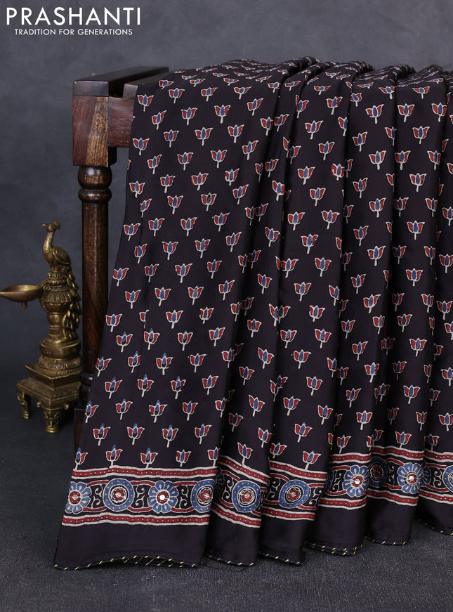 Modal silk saree black with allover ajrakh butta prints & sequin work and mirror sequin work pallu