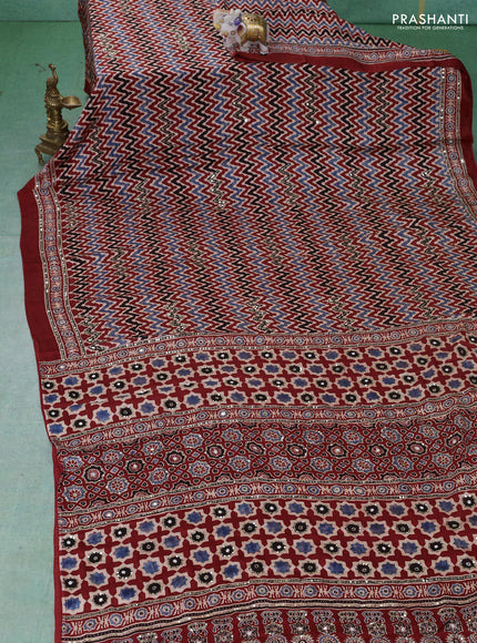 Modal silk saree maroon with allover zigzag ajrakh prints & sequin work and mirror sequin work pallu
