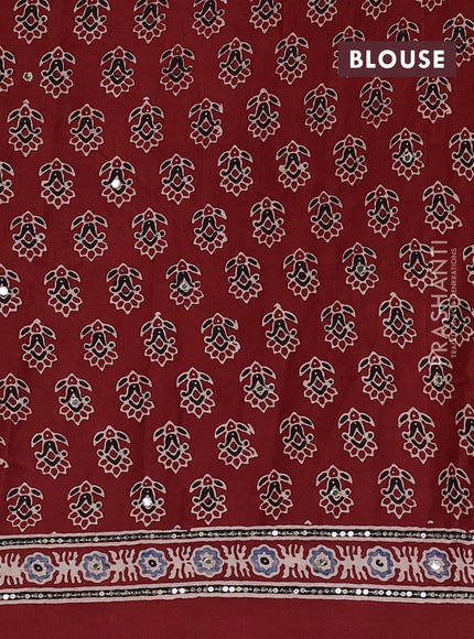 Modal silk saree maroon with allover zigzag ajrakh prints & sequin work and mirror sequin work pallu