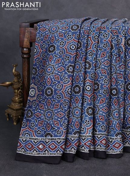 Modal silk saree indigo blue and black with allover ajrakh prints & sequin work and mirror sequin work pallu