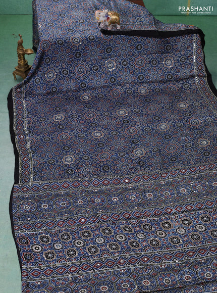 Modal silk saree indigo blue and black with allover ajrakh prints & sequin work and mirror sequin work pallu