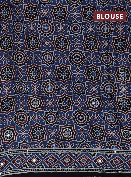 Modal silk saree indigo blue and black with allover ajrakh prints & sequin work and mirror sequin work pallu