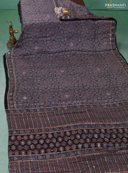 Modal silk saree black with allover ajrakh prints & sequin work and mirror sequin work pallu