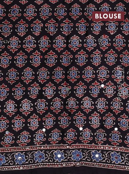 Modal silk saree black with allover ajrakh prints & sequin work and mirror sequin work pallu