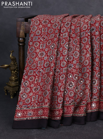 Modal silk saree maroon and black with allover ajrakh prints & sequin work and mirror sequin work pallu