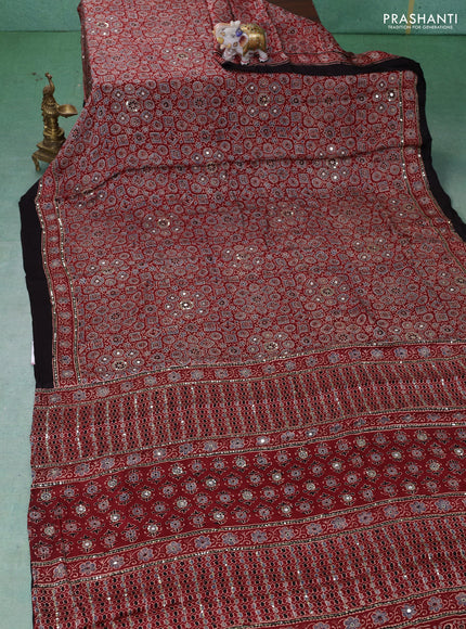 Modal silk saree maroon and black with allover ajrakh prints & sequin work and mirror sequin work pallu
