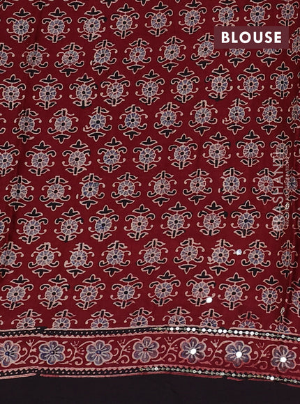 Modal silk saree maroon and black with allover ajrakh prints & sequin work and mirror sequin work pallu