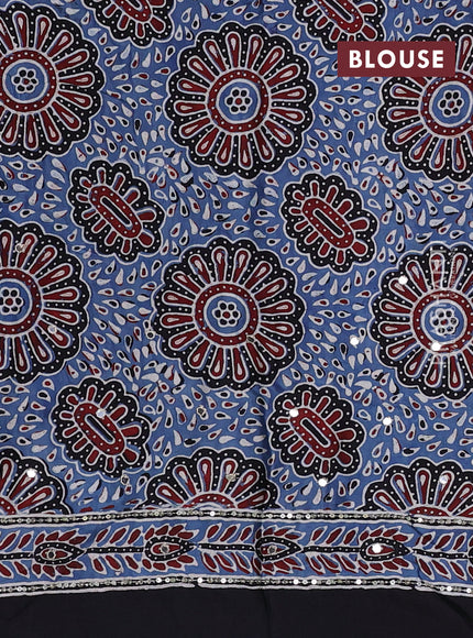 Modal silk saree indigo blue and black with allover ajrakh prints & sequin work and mirror sequin work pallu