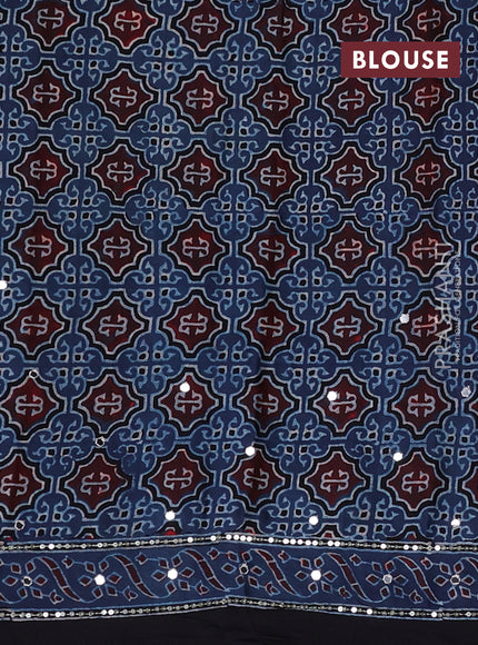 Modal silk saree indigo blue and black with allover ajrakh prints & sequin work and mirror sequin work pallu