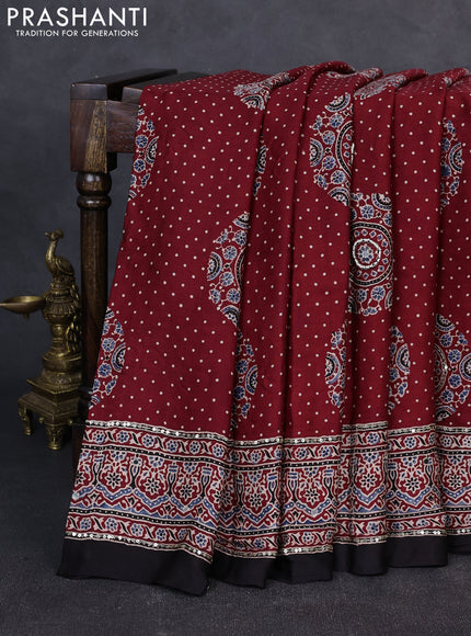 Modal silk saree maroon and black with allover ajrakh prints & sequin work and mirror sequin work pallu