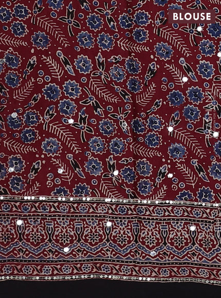 Modal silk saree maroon and black with allover ajrakh prints & sequin work and mirror sequin work pallu