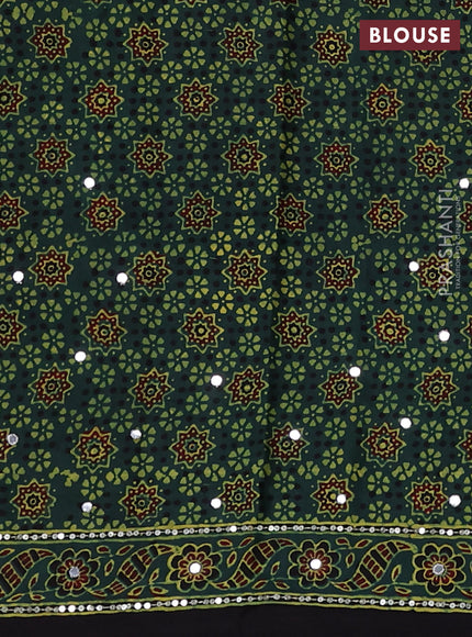 Modal silk saree green and black with allover ajrakh prints & sequin work and mirror sequin work pallu