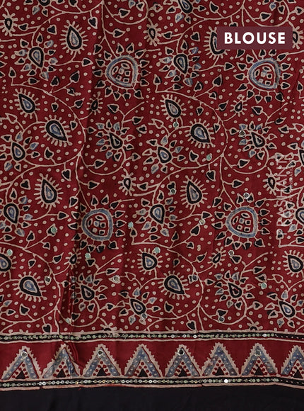 Modal silk saree maroon and black with allover ajrakh prints & sequin work and mirror sequin work pallu