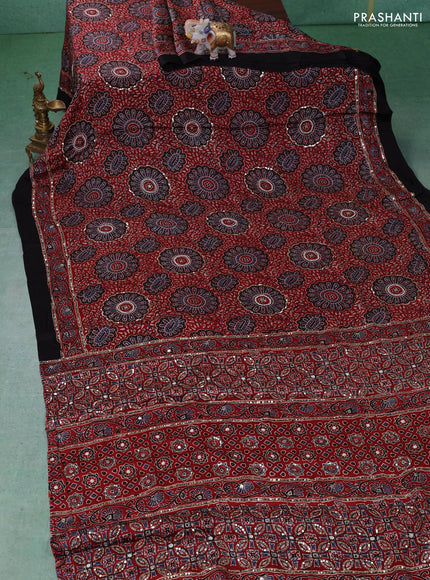 Modal silk saree maroon and black with allover ajrakh prints & sequin work and mirror sequin work pallu