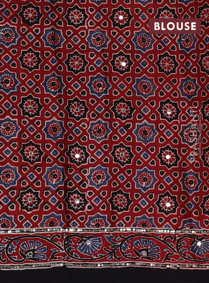 Modal silk saree maroon and black with allover ajrakh prints & sequin work and mirror sequin work pallu