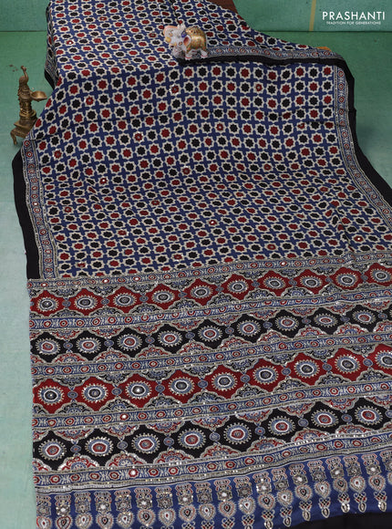 Modal silk saree indigo blue and black with allover ajrakh prints & sequin work and mirror sequin work pallu