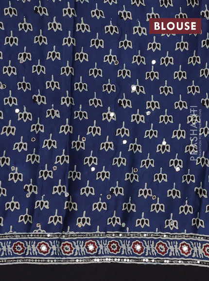 Modal silk saree indigo blue and black with allover ajrakh prints & sequin work and mirror sequin work pallu