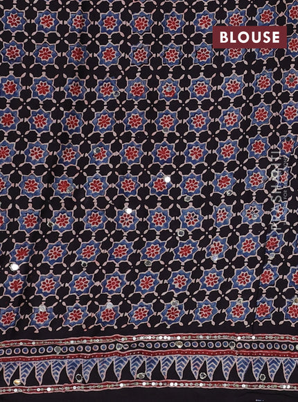 Modal silk saree black with allover ajrakh prints & sequin work and mirror sequin work pallu