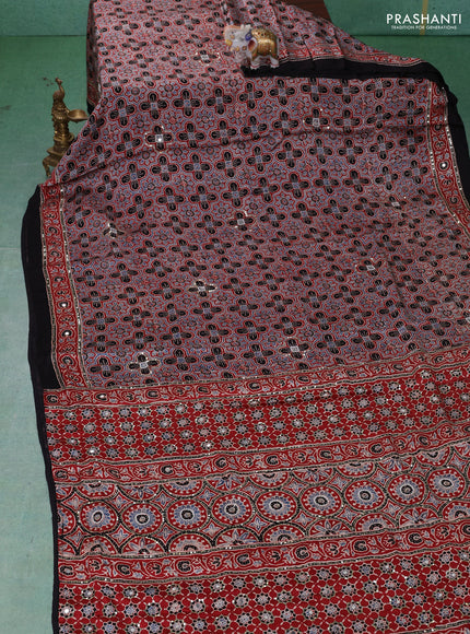 Modal silk saree maroon and black with allover ajrakh prints & sequin work and mirror sequin work pallu