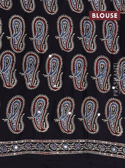 Modal silk saree black with allover ajrakh prints & sequin work and mirror sequin work pallu